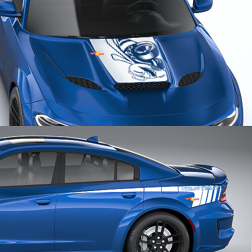 Super Bee Drag Motorkap- en Zijstripes Vinyl Decal Set voor Dodge Charger