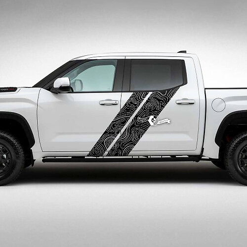 Topografische Kaart Dubbele Zijstrepen Vinyl Decal Kit voor Toyota Tundra