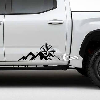 Paar Toyota Tundra deur bergen kompas kant strepen vinyl stickers sticker
