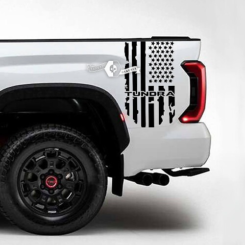 USA-vlaglogo Bed Side Destroyed Grange Strepen Vinyl Decal Stickers 2 Voor Toyota Tundra