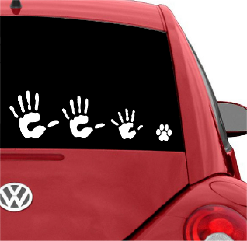 Familie Hand- en Pootafdruk Achterraam Vinyl Sticker voor Auto