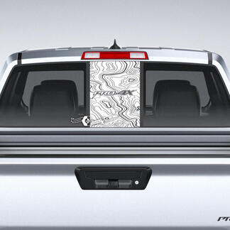 Vensterglas Nissan Frontier Pro-4X topografische kaart achterklep vinylstickers stickers graphics
