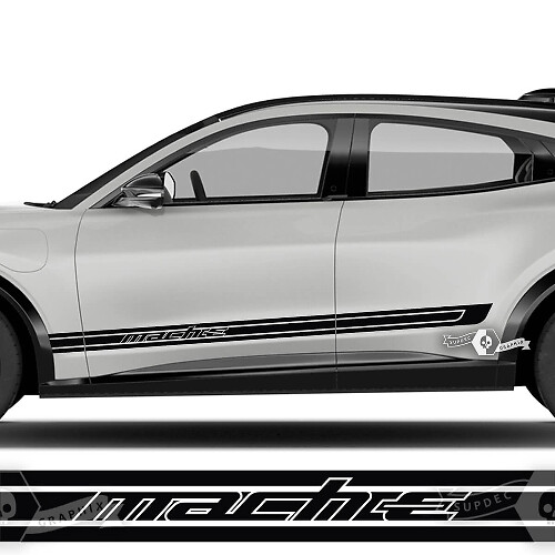 Paar Ford Mustang MACH-E MACH E Rocker Panel Logo Outline Strepen Zijdeursticker vinylstickers
