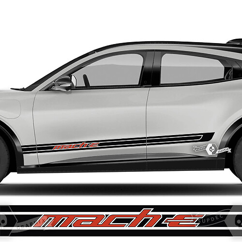 Paar Ford Mustang MACH-E MACH E Rocker Panel Logo Outline Strepen Zijdeursticker vinylstickers 2 kleuren
