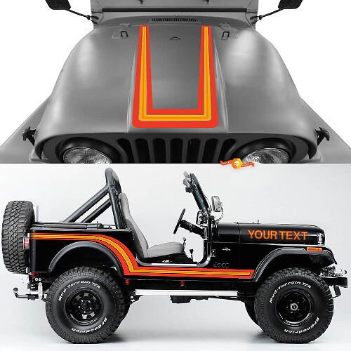 Vintage stijl motorkap- en zijstrepen Vintyl decalset voor Jeep CJ7
