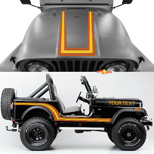 Vinyl decalset met vintage stijl motorkap- en zijstrepen voor Jeep CJ7 1984-1986