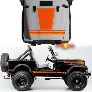 Kit van motorkap zijpaneel voor achterspatbord Jeep Renegade CJ7 vinylstickers grafische lijnenstijl - oranje
