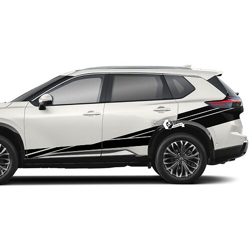 Paar Nissan Rogue zijdeur rockerpaneel achterspatbord strepen sticker sticker vinyl afbeelding
