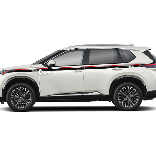 Paar Nissan Rogue voorspatbord zijkant naar boven deur achterspatbordbekleding logo strepen sticker sticker vinyl grafisch 2 kleuren
