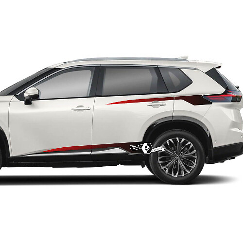 Paar Nissan Rogue zijdeuren achterspatbord rocker paneel strepen sticker sticker vinyl grafisch verloop
