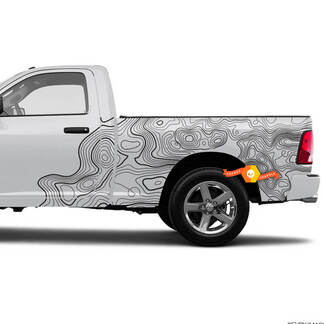 Paar Dodge Ram Tradesman 1500 4x4 Crew Cab topografische kaart Topo Bed zijdeuren Truck Vinyl Decal afbeelding
