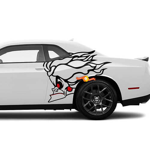 Paar Dodge Challenger Cruella de Vil SRT Scat Pack zijkant achterspatbordstickers stickers vinylafbeeldingen
