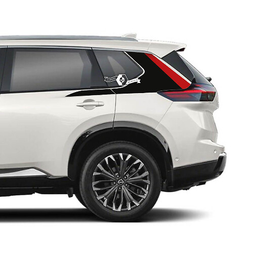 Paar Nissan Rogue zijdeur rockerpaneel achterspatbord strepen sticker sticker vinyl grafisch 2 kleuren
