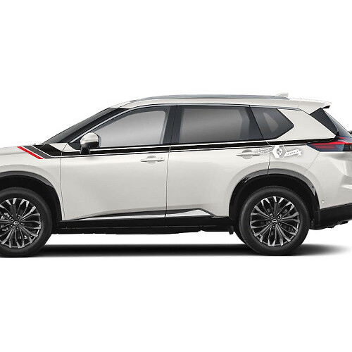 Paar Nissan Rogue zijdeur rockerpaneel achterspatbord strepen sticker sticker vinyl grafisch 3 kleuren
