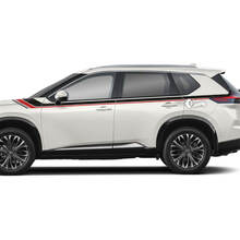 Paar Nissan Rogue zijdeur rockerpaneel achterspatbord strepen sticker sticker vinyl grafisch 3 kleuren
 2