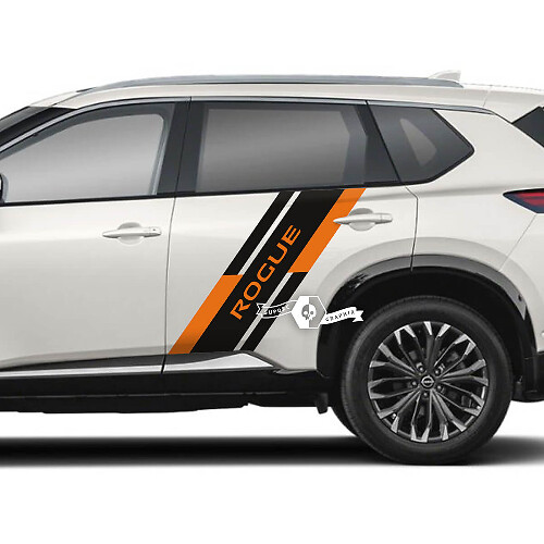 Paar Nissan Rogue zijdeur achterspatbord sticker sticker vinyl grafisch 2 kleuren
