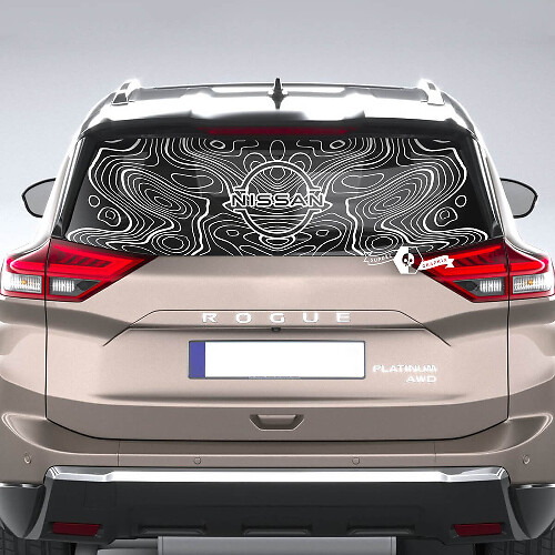 Achterruitsticker voor Nissan Rogue met topografische kaart vinyl sticker grafisch
