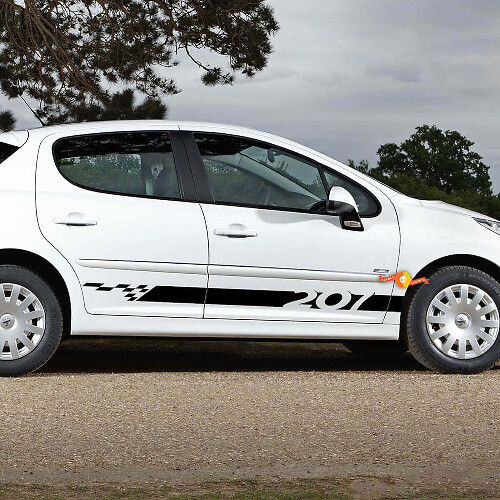 Vinyl Sticker Kit met Geruite Zijstrepen voor Peugeot 207
