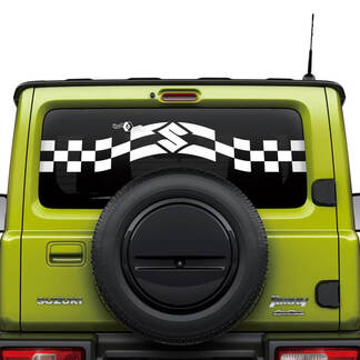 Suzuki JIMNY achterruitstrepen geruite vlag stickerstickerafbeeldingen
 1