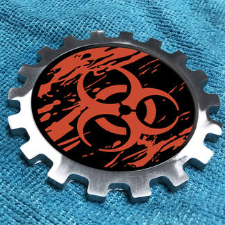 Biohazard Distressed-logo Metalen aluminium badge Nachtkastje-uitrustingsembleem Aluminium
