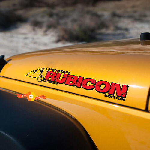 Motorkap zijsticker sticker Jeep Rubicon bergen met coördinaten JL JK CJ TJ YJ
