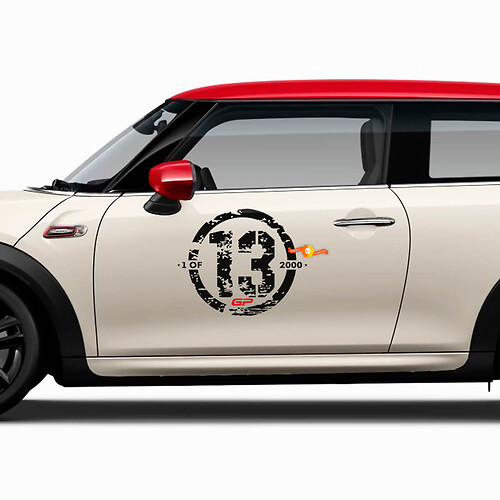 Paar zijdeurenstickers 1 van de MINI John Cooper Works GP-stijlsticker uit 2000
