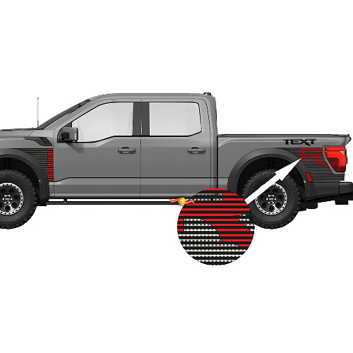 Grafische afbeeldingen aan de zijkant van het nachtkastje voor de Ford F150 Raptor R vinylstickerstickerset uit 2024
