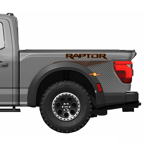 Grafische afbeeldingen aan de zijkant van het bed passend voor de 2024 Ford F150 Raptor R vinylstickerstickerset met strepen
