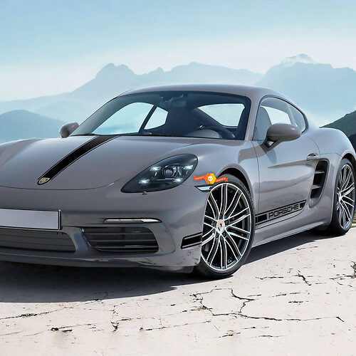 Grafische strepen op de motorkap en zijkant passend bij de Porsche 718 Cayman stickersticker
