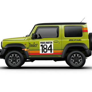 2X Suzuki JIMNY 4WD Vintage kleur Vier kleuren strepen zijdeuren sticker sticker graphics Aangepast nummer
