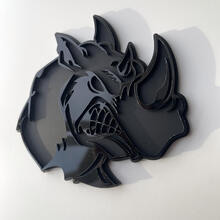 Aangepaste 3D-badge Rhino Angry zwart en grijs logo Fender badges embleem
 3