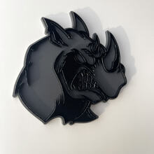 Aangepaste 3D-badge Rhino Angry zwart en grijs logo Fender badges embleem
 4