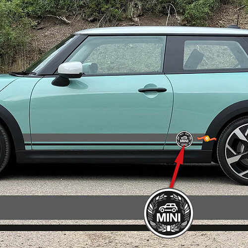 Paar Mini Cooper tweekleurige strepen grafische deuren zijsticker
