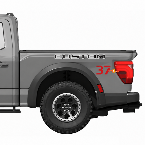 CUSTOM 37 Outlined Lettering — Vinylsticker (laadbakzijkant) voor Ford F-150 Raptor 2024-2026