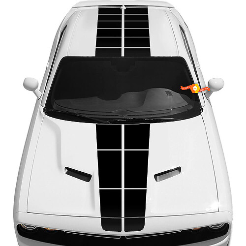 Vinyl decalset met dubbele race-strepen voor motorkap en dak voor Dodge Challenger 2015-2021