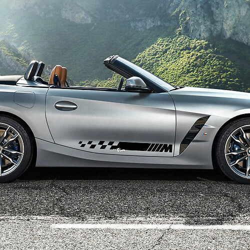 Zijdeur geruite strepen met M-logo BMW Z4 vinyl sticker decaal
