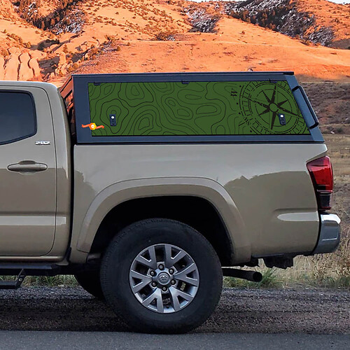 Topografische kaart vinyl sticker voor Toyota Tacoma Truck Cap Stickers - aangepaste off-road graphics
