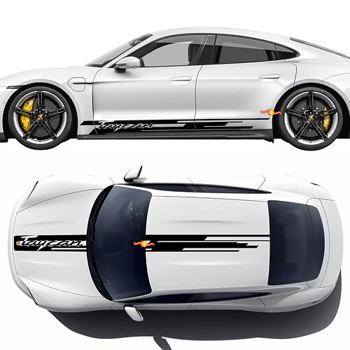 Porsche Taycan decoratieve zijstrepen met PORSCHE-logo - aangepaste vinyl grafische stickers
