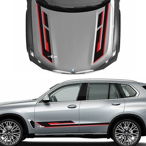 Unieke tweekleurige motorkap- en zijaccentstickerset voor BMW X5 G05 - aangepaste vinylafbeeldingenstickers
