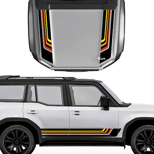 Retro motorkap- en zijstrepen vinyl decalset voor Toyota Land Cruiser 2024