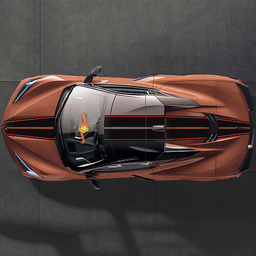 Chevrolet Corvette C8 Stingray Eray Z06-modellen Motorkapdak Achterstrepen Corvette dubbele sticker met volledige lengte Strepen
