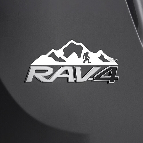 Bergen Bigfoot Sasquatch sticker sticker over achterste Toyota Rav4 badge
