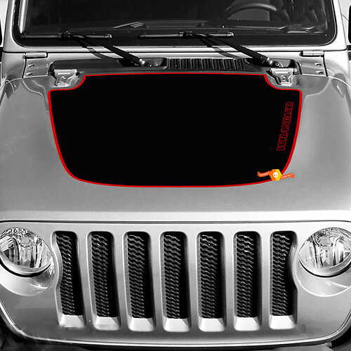Hood Wrangler Decal met rode omtrek passend bij Jeep Wrangler
