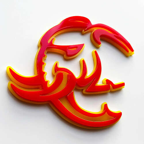 HellElephant 3D-badge spatbordbadges embleem geel versus rood
