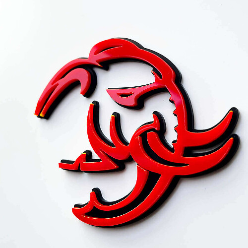 HellElephant 3D Badge Spatbordembleem Zwart vs Rood
