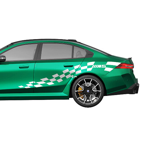 Zijkant M5 geruite racestickerset voor BMW 5-serie G60 M5 G90 - SupDec Graphix vinylstickers
