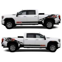 2024 GMC 2500HD AT4-stickerset - grafische afbeeldingen op de doos en vinylstickers op het onderste rockerpaneel
 2