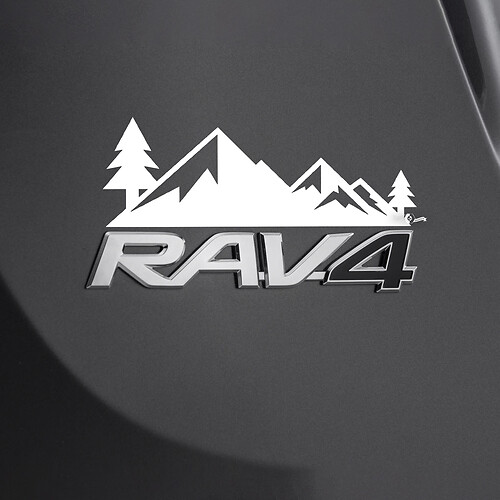 Bergen bomen sticker sticker over achterzijde Toyota Rav4 badge 2
