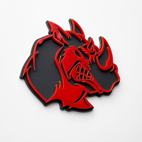 3D Rhino Angry Logo Badge - Aangepast spatbordembleem voor auto's, vrachtwagens en SUV's rood versus grijs
