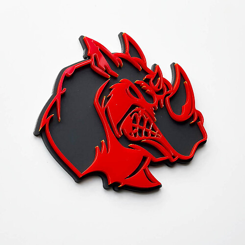3D Rhino Angry Logo Badge - Aangepast spatbordembleem voor auto's, vrachtwagens en SUV's rood versus grijs

